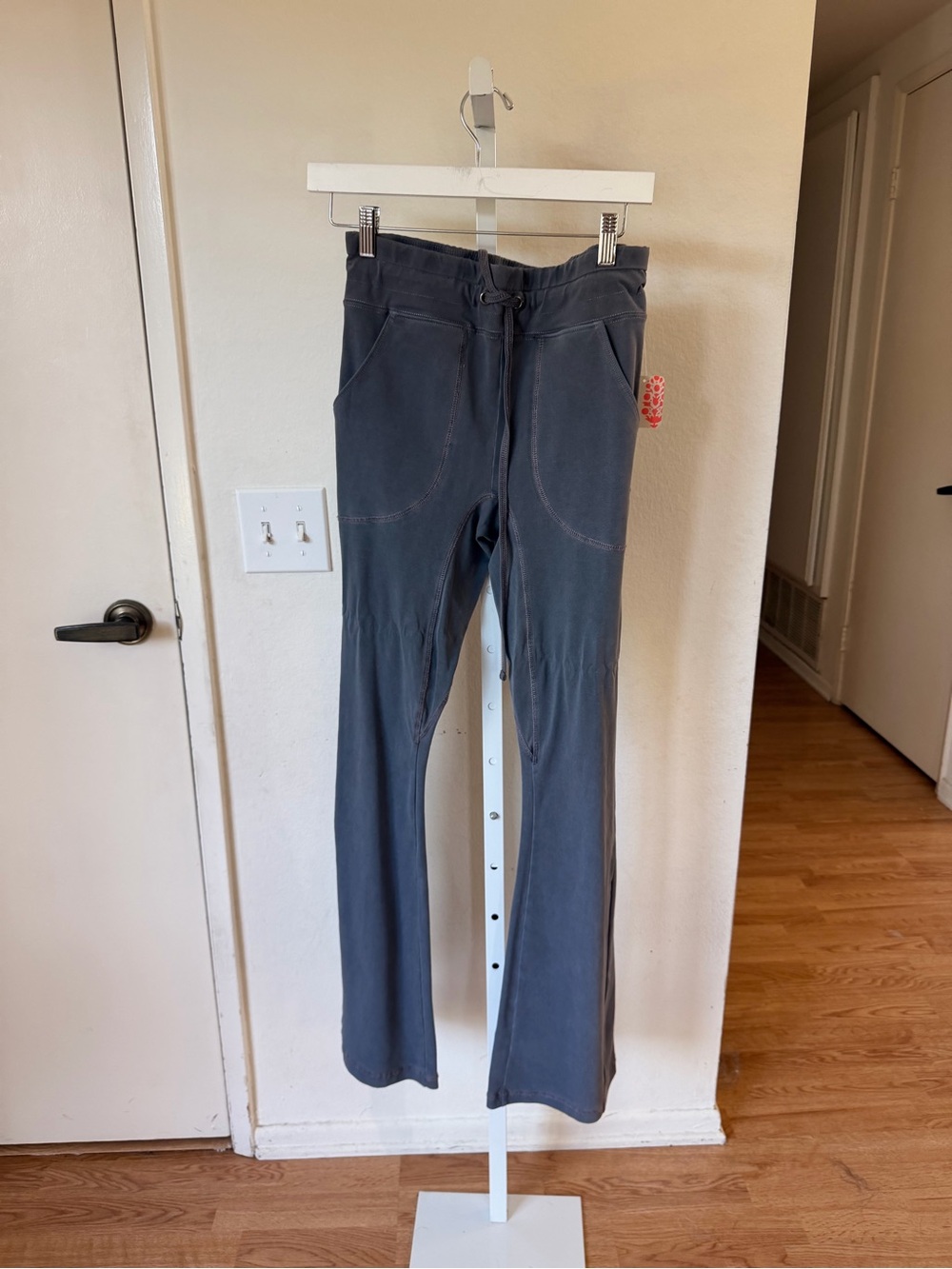 Free People Gray Drawstring Leggings with Flared Leg